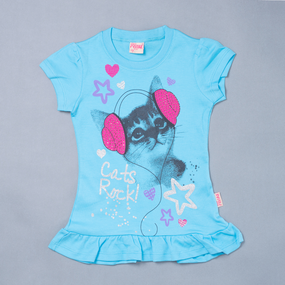 Туника-футболка на девочку кошка в наушниках